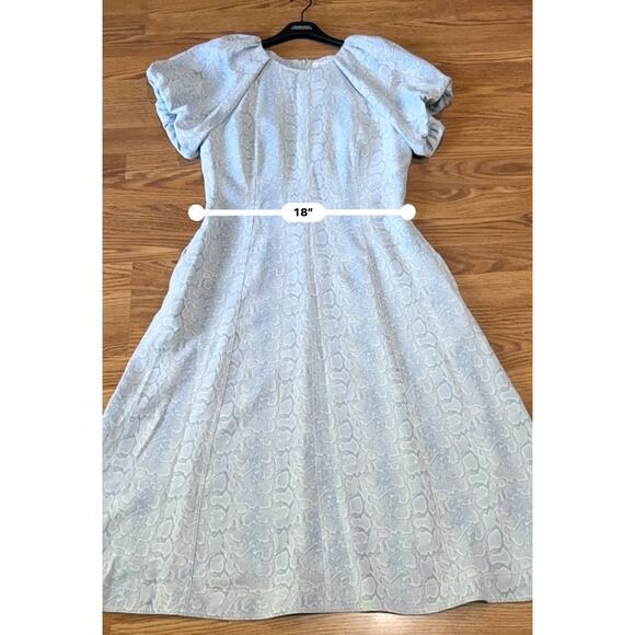 REBECCA VALLANCE Dondra Fit & Flare Tonal Print Dress white & light blue  US 10 - Picture 7 of 15